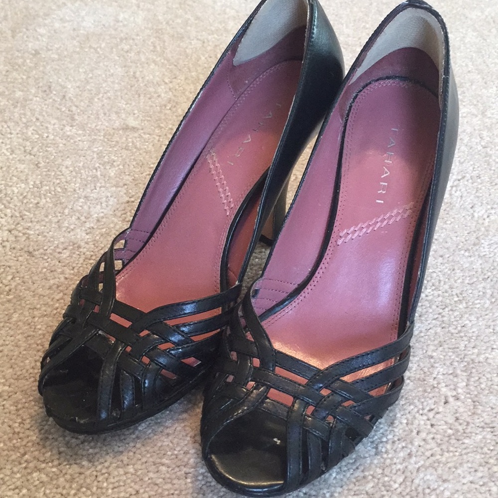 Tahari Black Leather Heels-Size 8